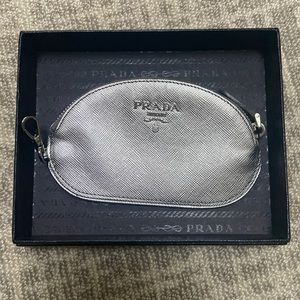 Sleek and Timeless Silver Prada Change Purse